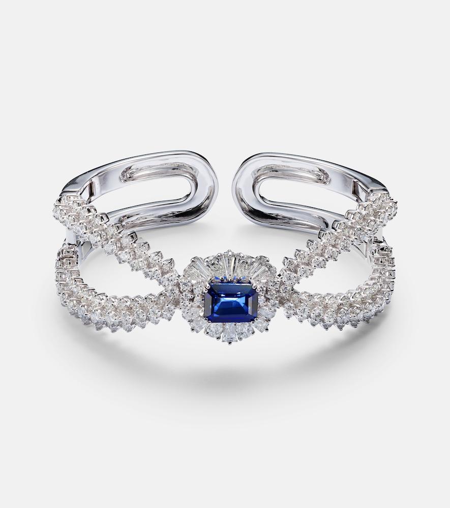 yeprem reign supreme 18kt white gold cuff bracelet with diamonds and sapphire
