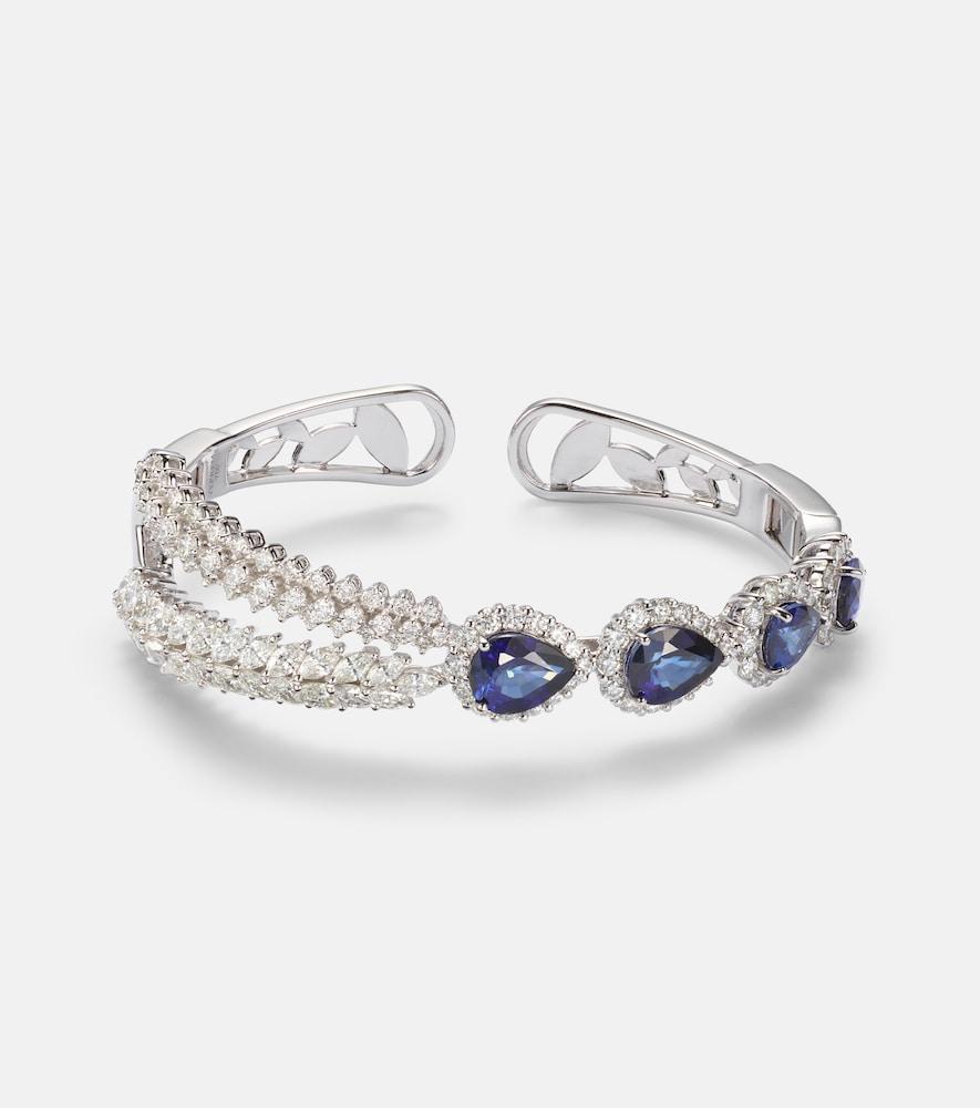 yeprem reign supreme 18kt white gold cuff bracelet with diamonds and sapphires