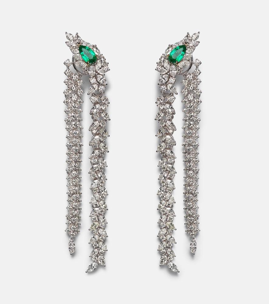 yeprem reign supreme 18kt white gold drop earrings with diamonds and emeralds