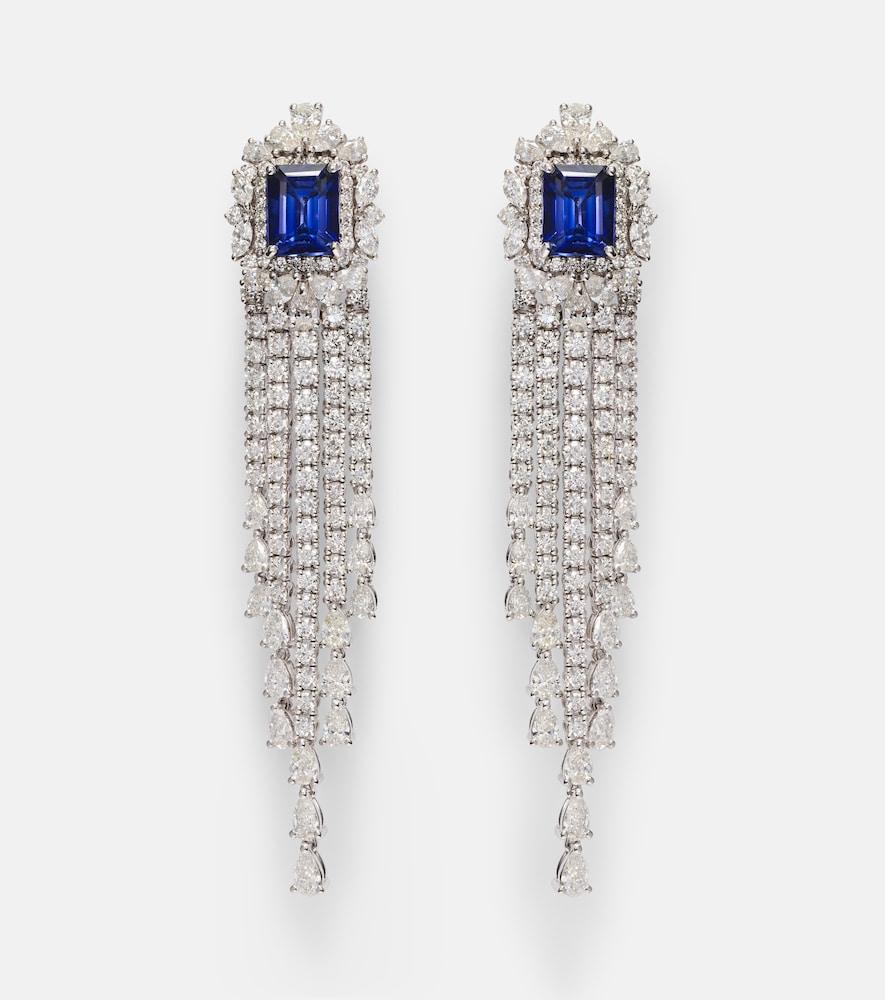 yeprem reign supreme 18kt white gold drop earrings with diamonds and sapphires