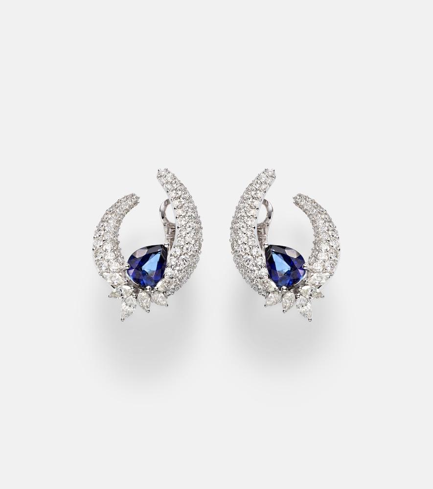 yeprem reign supreme 18kt white gold earrings with diamonds and sapphires