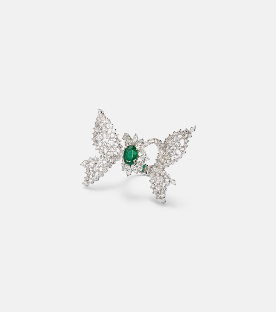 yeprem reign supreme 18kt white gold ring with diamonds and emerald