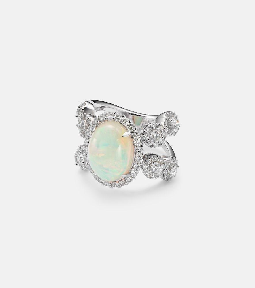 yeprem reign supreme 18kt white gold ring with diamonds and opal