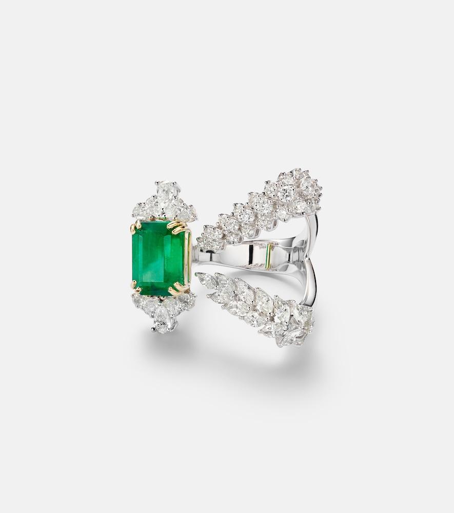 yeprem reign supreme 18kt white gold ring with emerald and diamonds