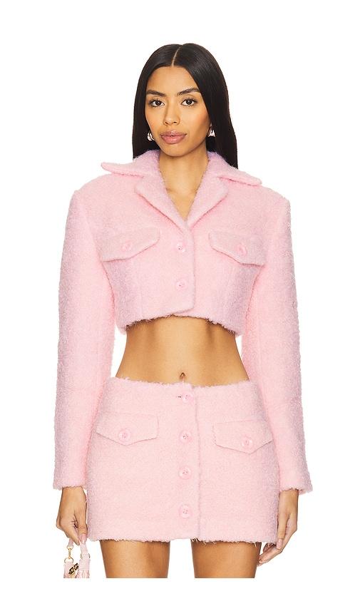 yuhan wang faux fur cropped jacket in pink. - size l (also in m)