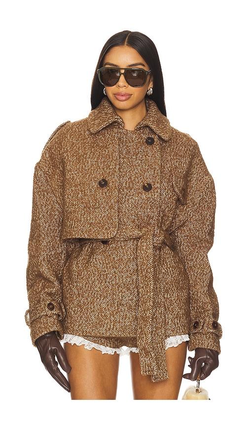 yuhan wang herringbone coat in brown. - size l (also in m)