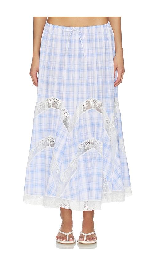 yuhan wang lace trim check maxi skirt in blue,white. - size l (also in m)