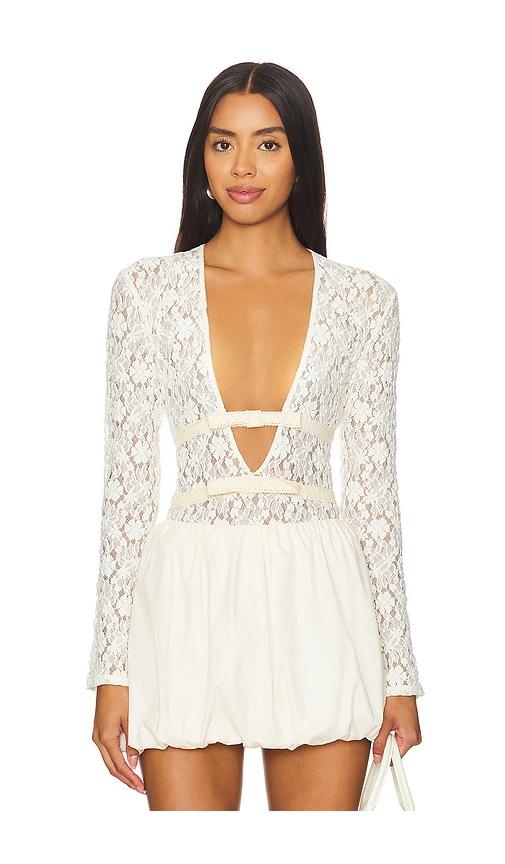 yuhan wang ribbon tied lace top in ivory. - size m (also in s)