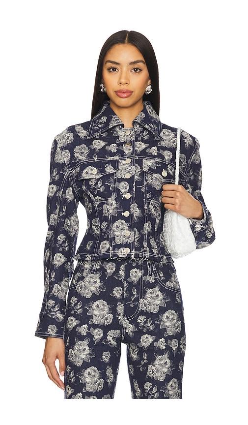 yuhan wang rose slim fit jacket in navy. - size m (also in s)