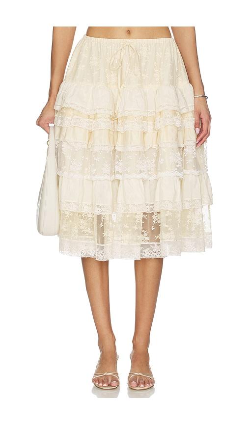 yuhan wang tiered lace ruffle skirt in beige. - size l (also in m, s)