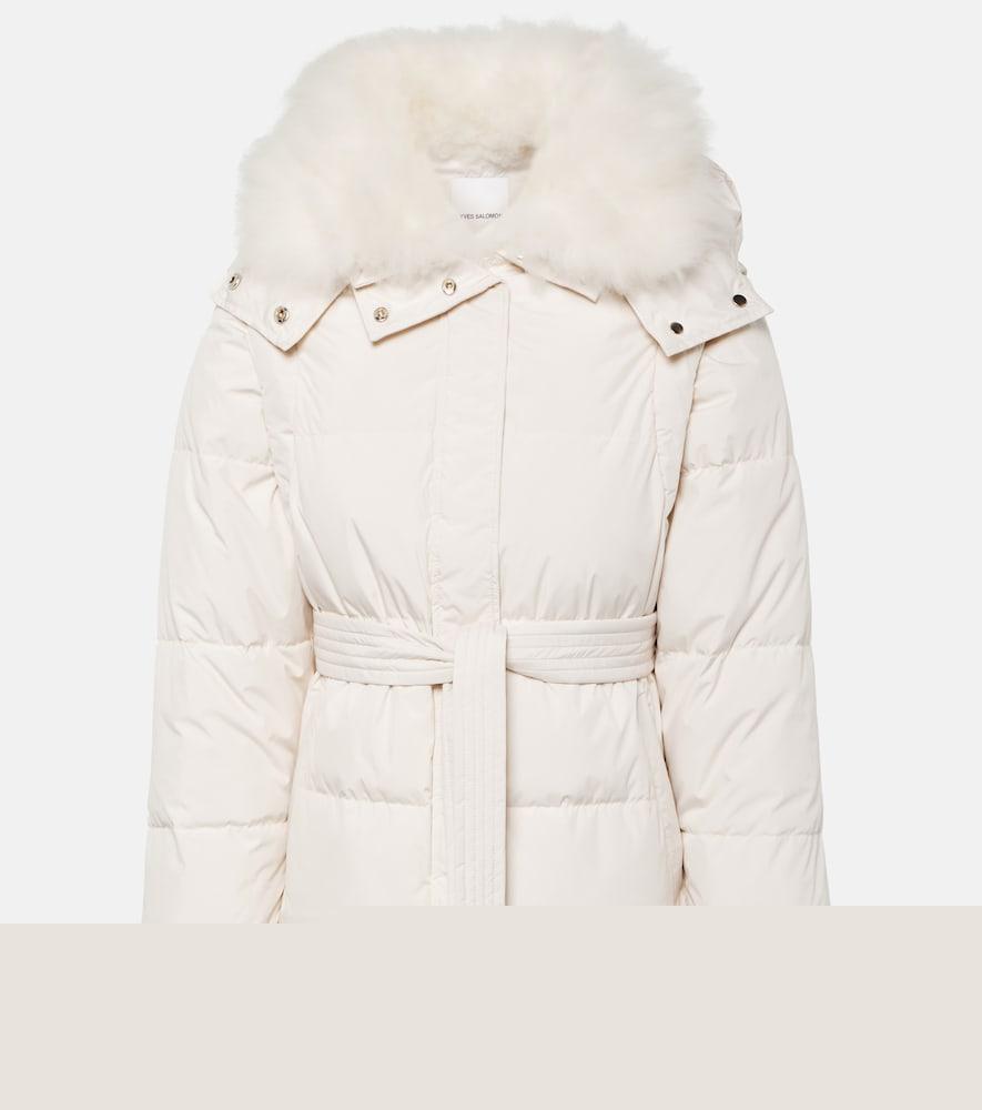 yves salomon belted shearling-trimmed down jacket