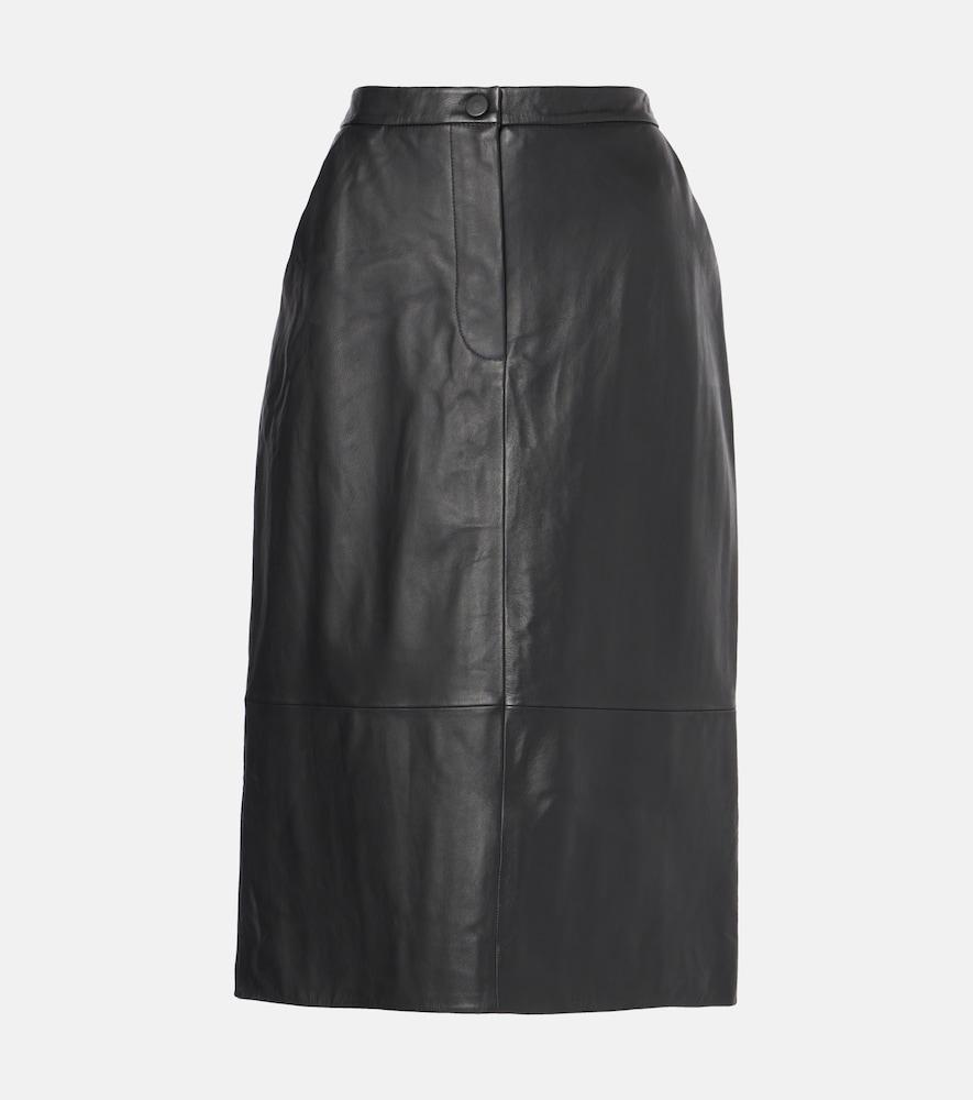 yves salomon leather midi skirt