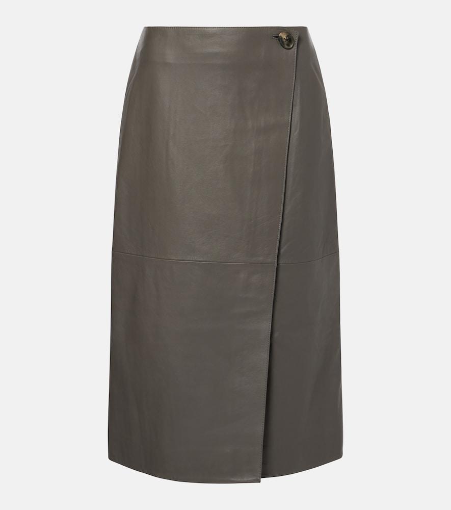 yves salomon leather midi skirt