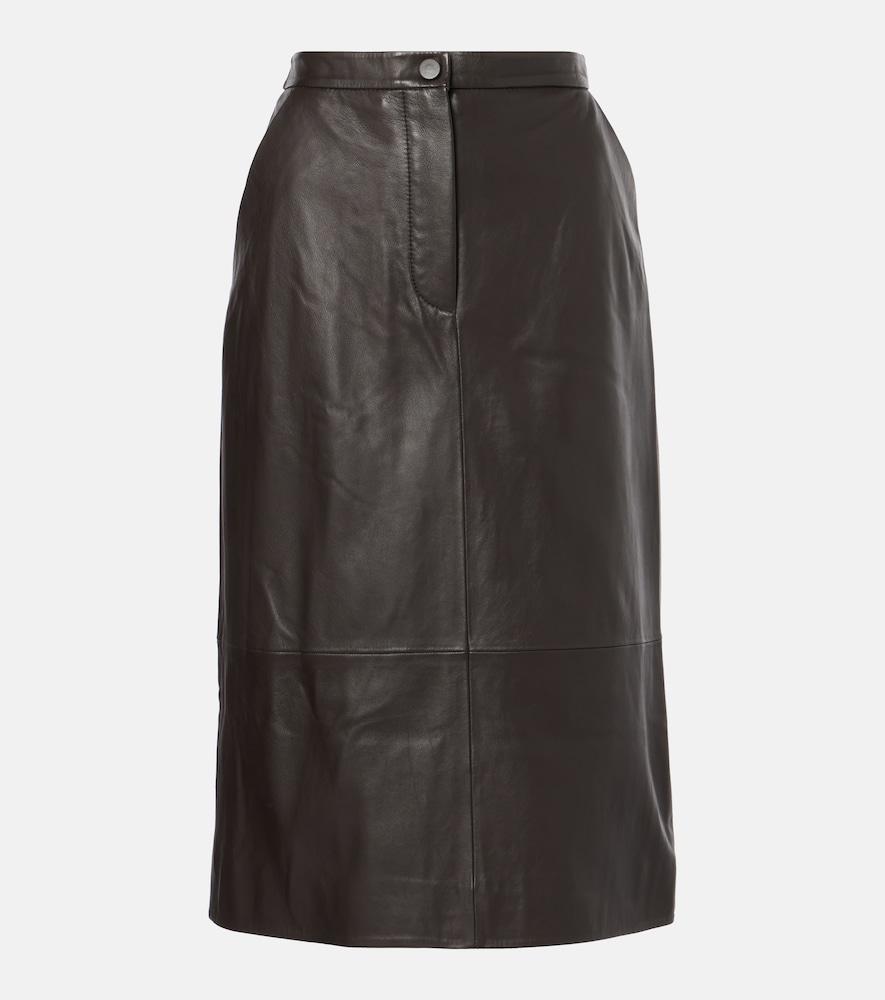 yves salomon leather midi skirt