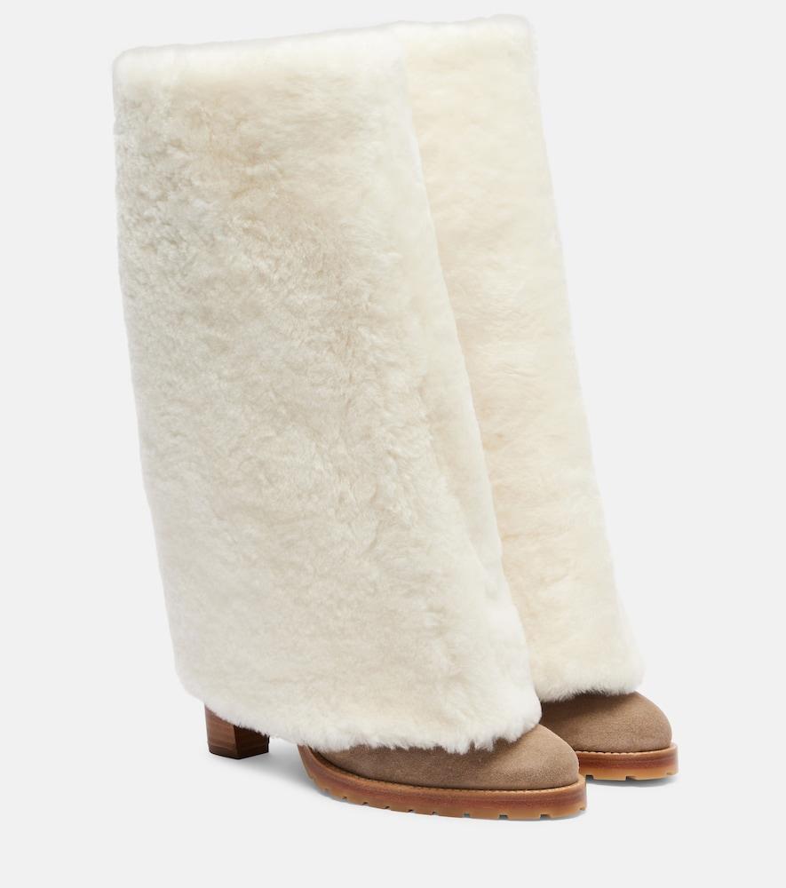 yves salomon shearling and suede knee-high boots