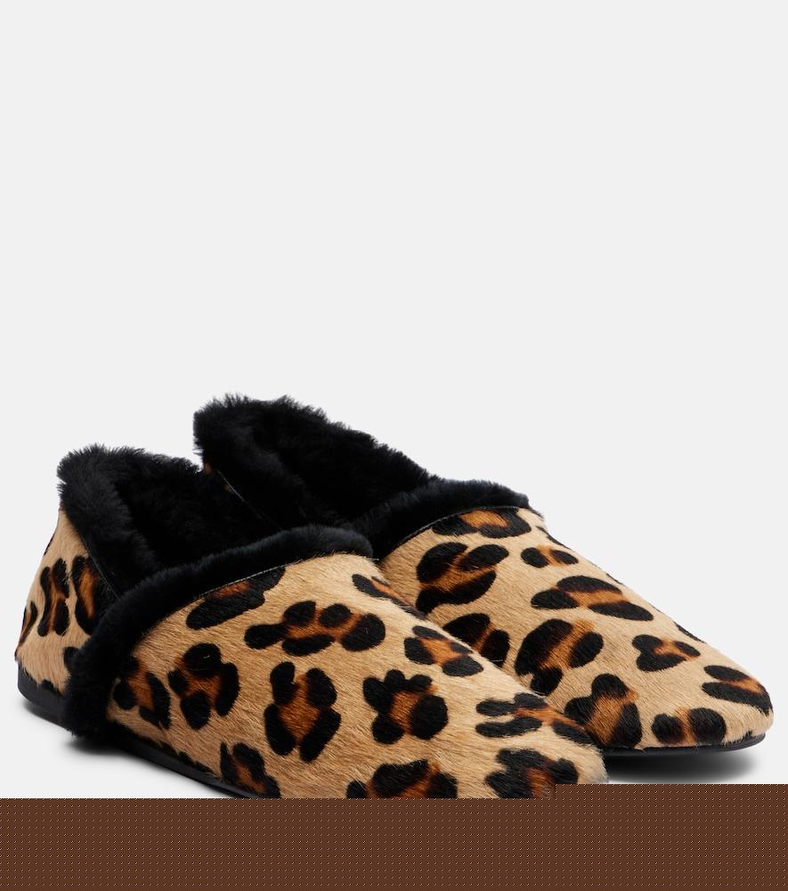yves salomon shearling-lined calf hair slip-on shoes