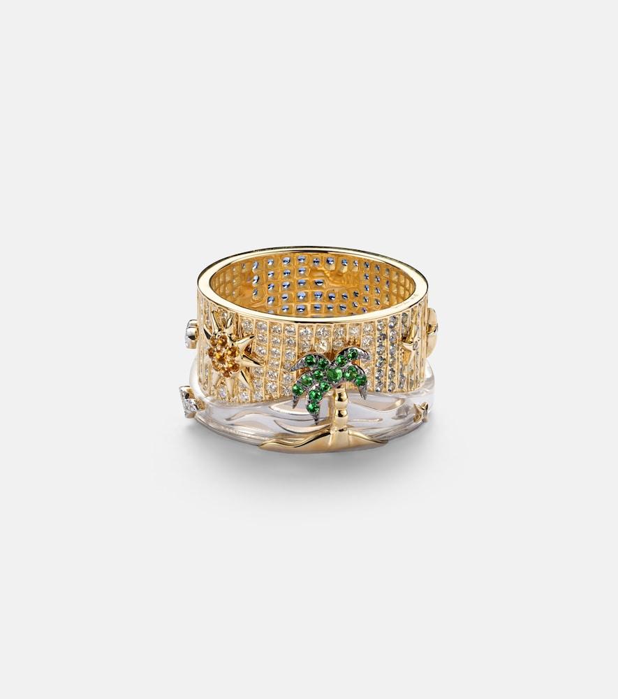 yvonne léon 24 heures 9kt gold ring with gemstones