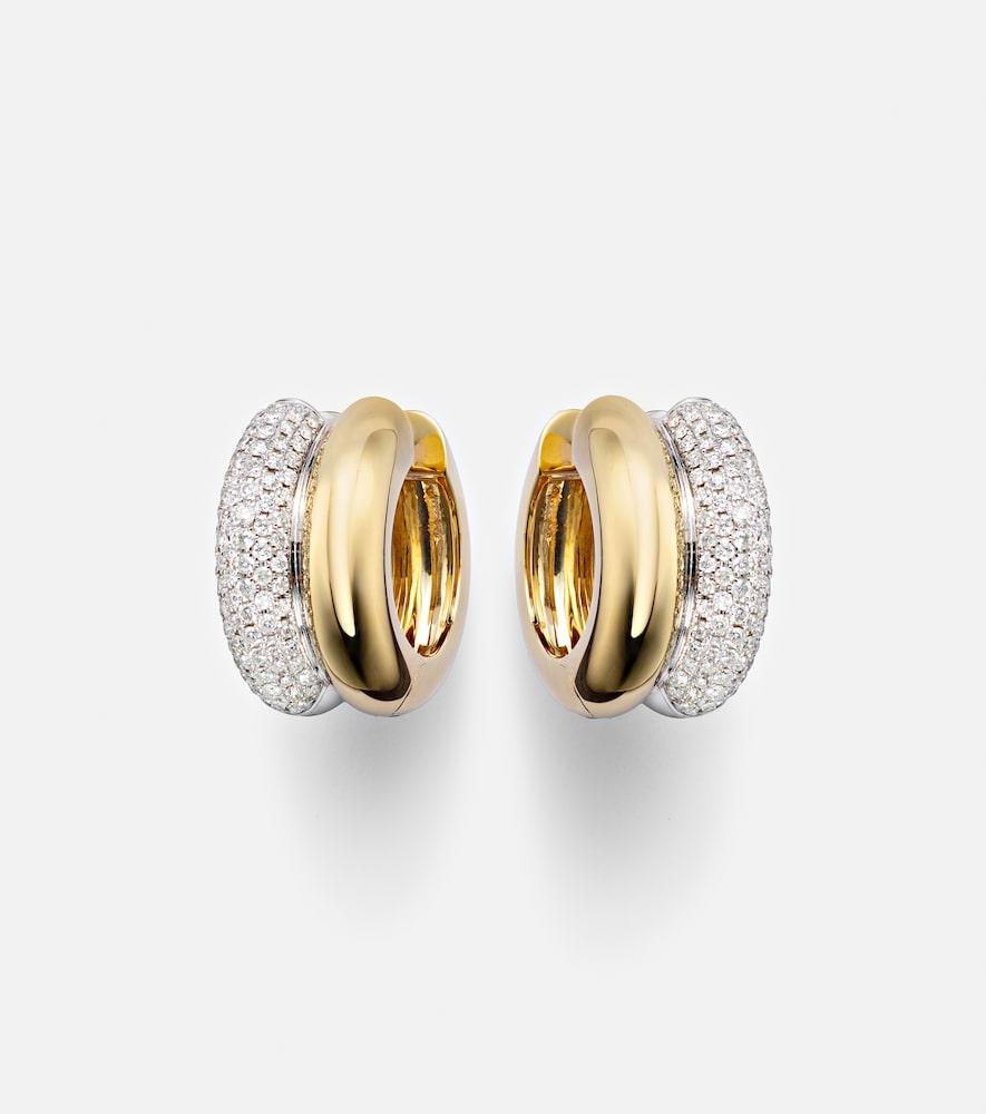 yvonne léon 9kt white and yellow gold hoop earrings with diamonds