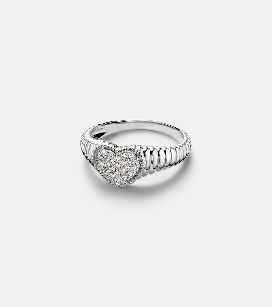 yvonne léon baby 9kt white gold pinky ring with diamonds