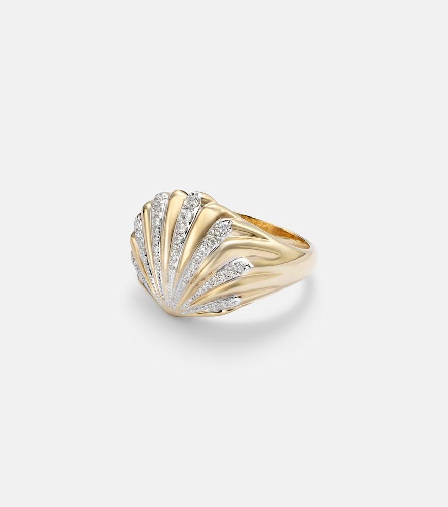 yvonne léon chevalière coquillage 18kt gold ring with diamonds