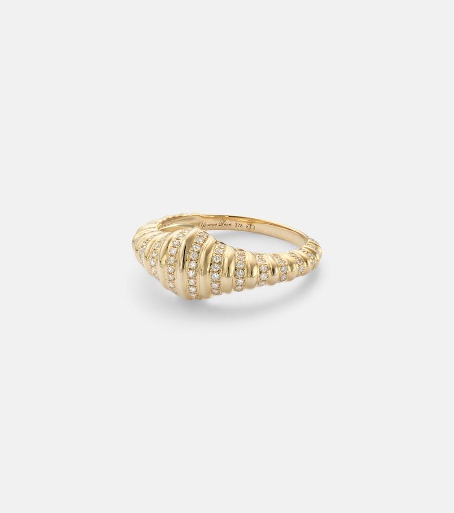 yvonne léon chevalière nano 9kt gold ring with diamonds