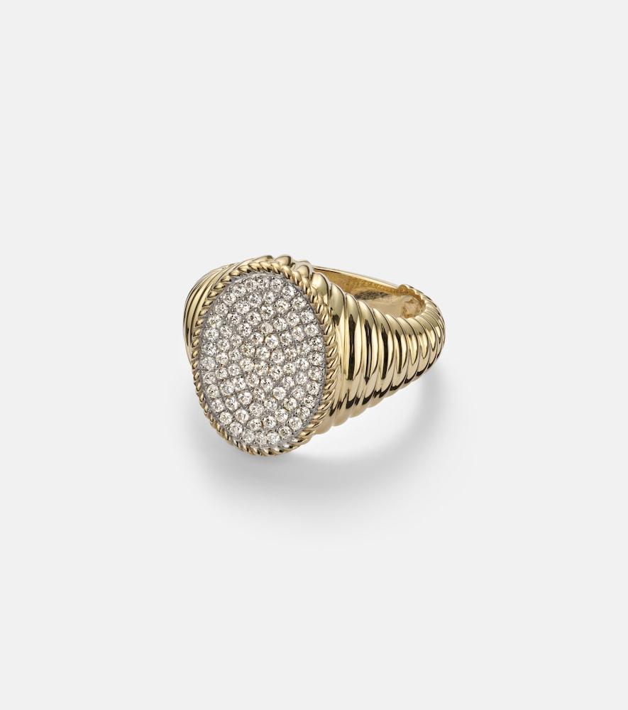 yvonne léon chevalière ovale 9kt gold ring with diamonds