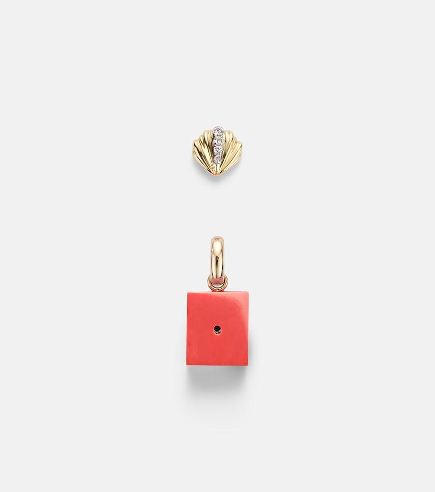 yvonne léon coquillage and le cubo 9kt gold single earring and pendant set with diamonds