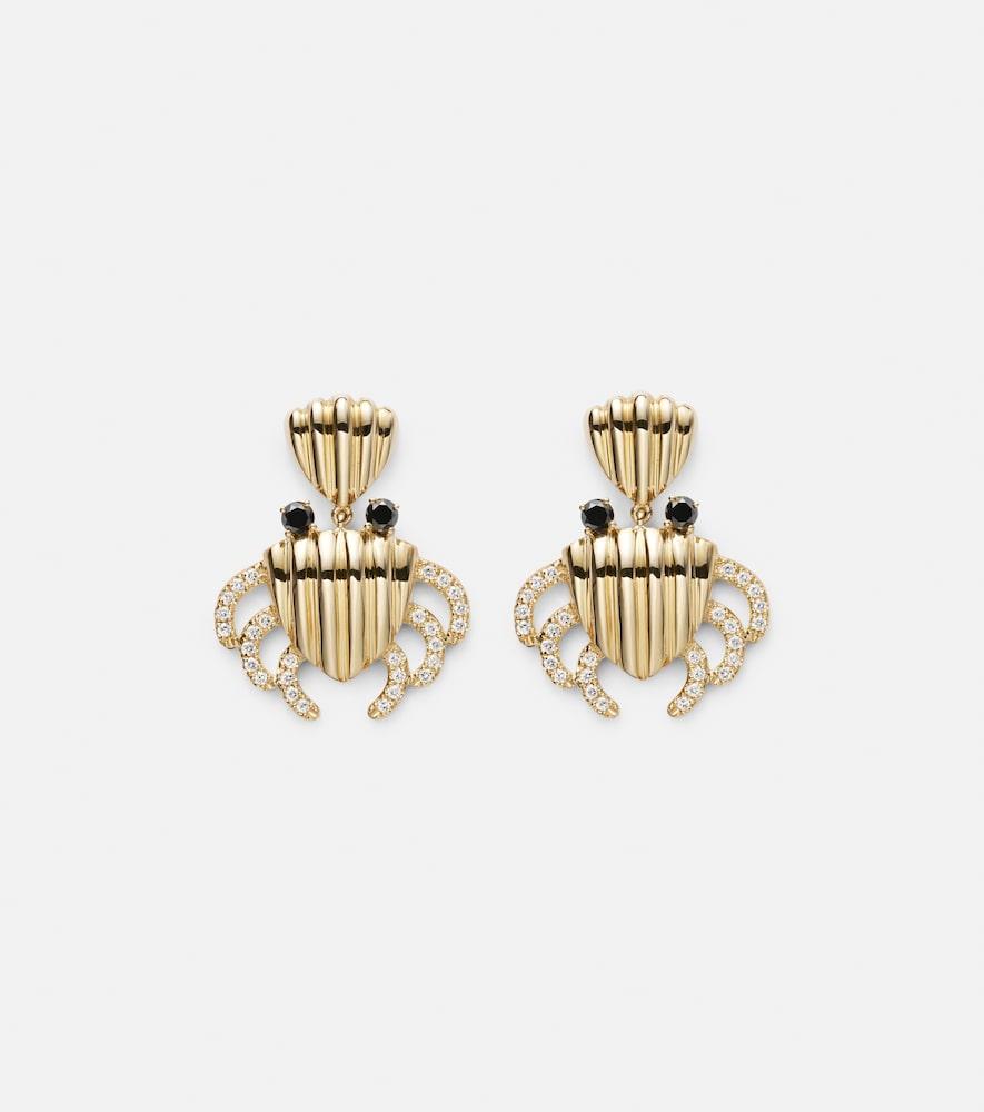 yvonne léon crabe coquillage 9kt gold earrings with diamonds