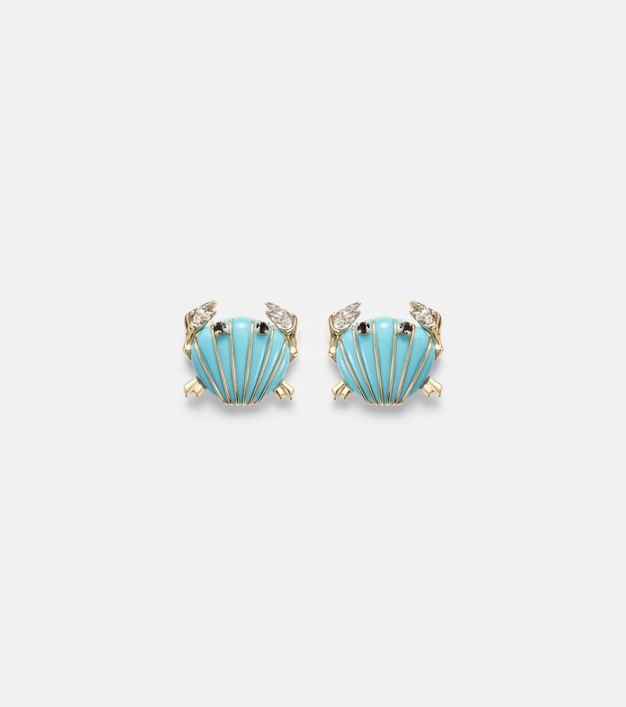 yvonne léon crabe coquillage 9kt gold earrings with gemstones