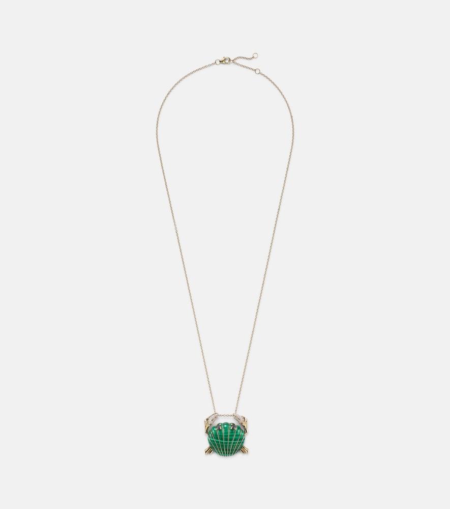 yvonne léon crabe coquillage 9kt gold pendant necklace with malachite and diamonds