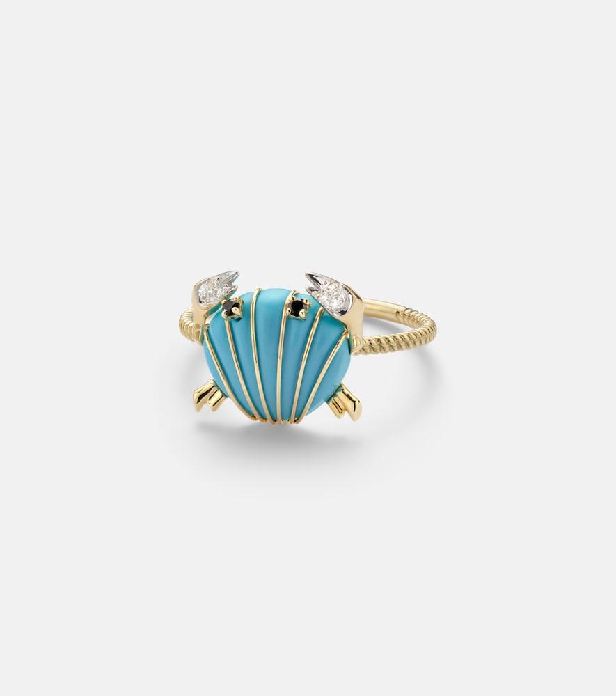 yvonne léon crabe coquillage 9kt gold ring with turquoise and diamonds