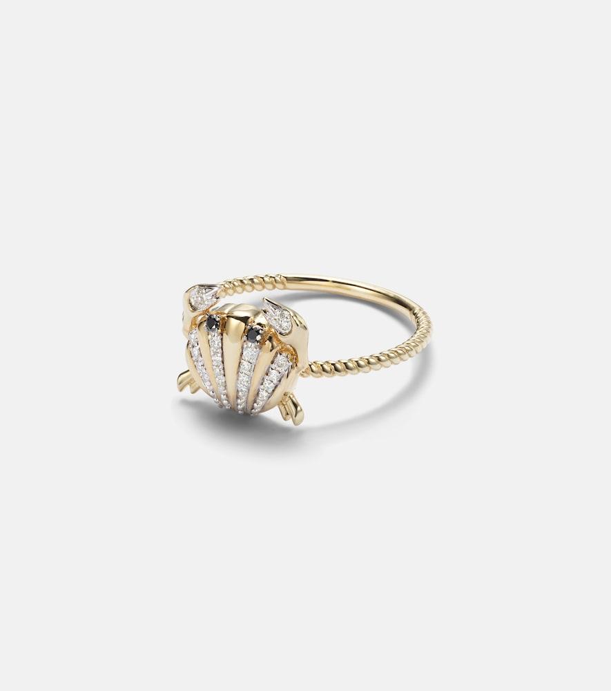 yvonne léon crabe coquillage mini 9kt gold ring with diamonds