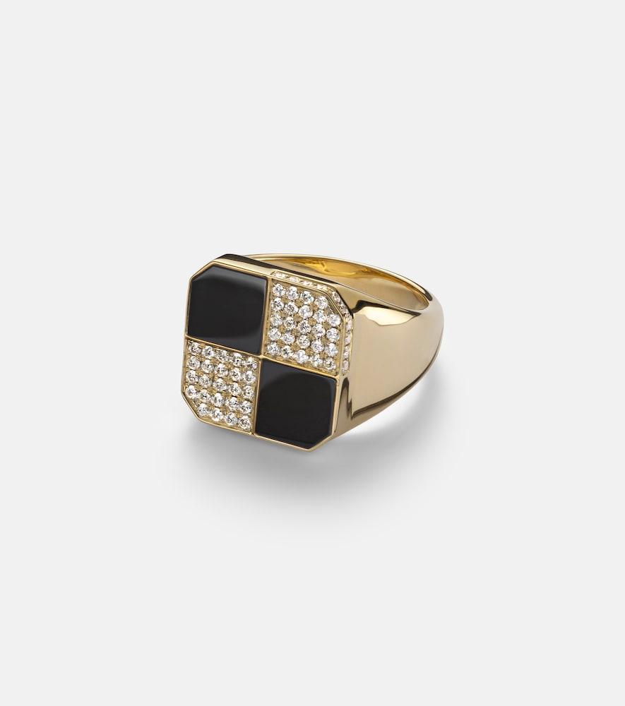 yvonne léon damier 9kt gold ring with diamonds and onyx