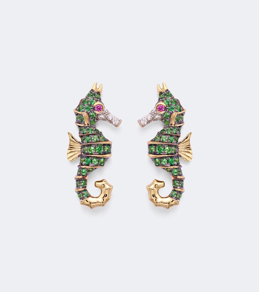 yvonne léon hippocampe 18kt gold earrings with gemstones