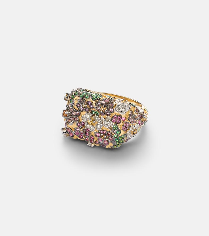 yvonne léon jolie fleur 9kt gold ring with gemstones