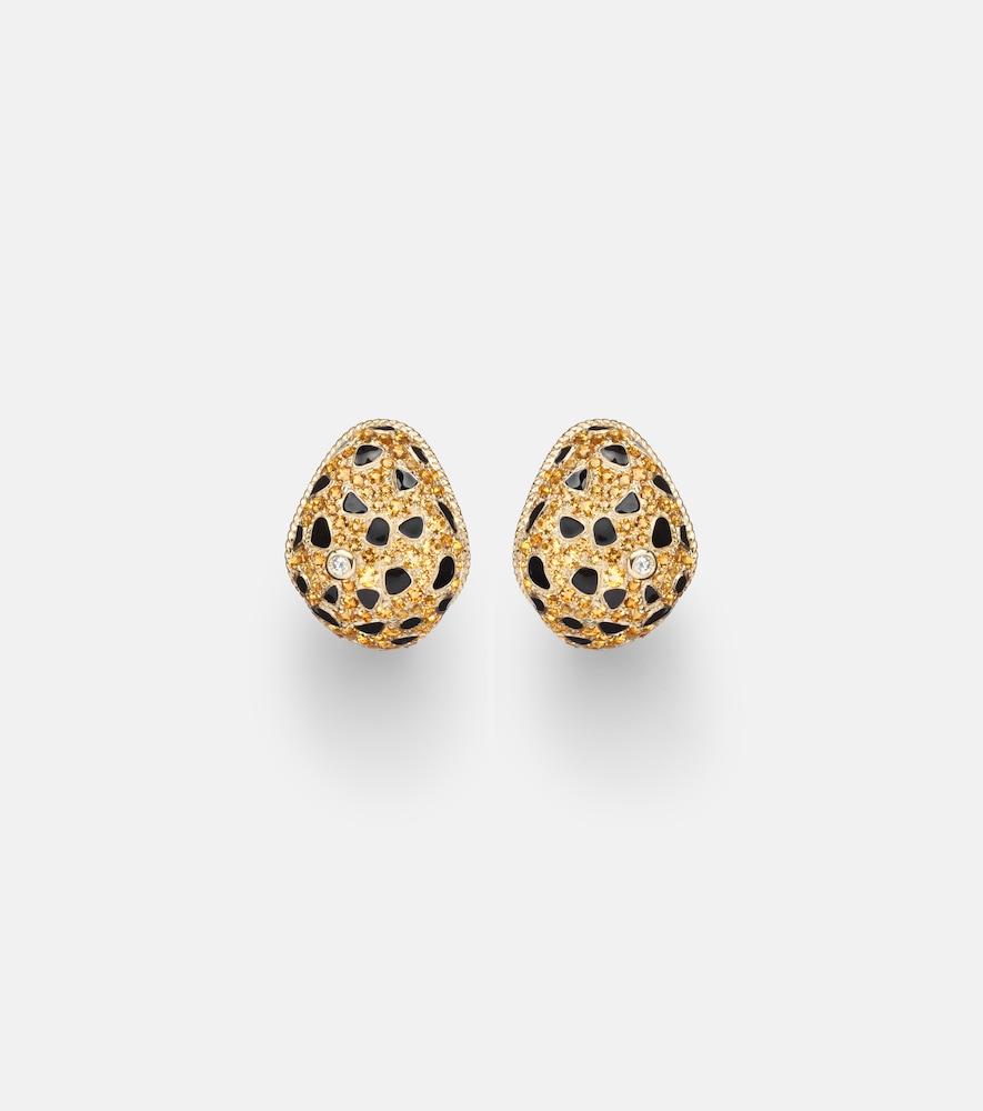 yvonne léon lynx 9kt gold earrings with citrines, enamel, and diamonds