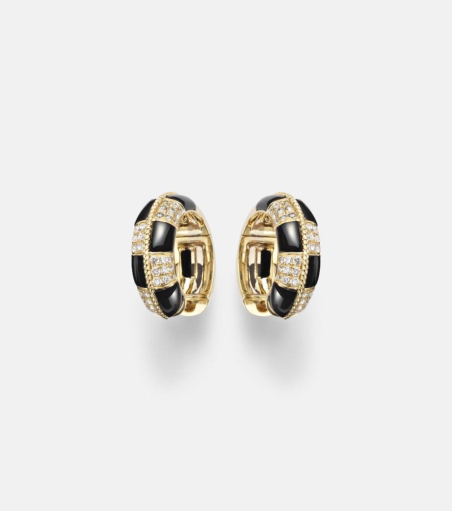 yvonne léon mini 9kt gold earrings with diamonds and onyx