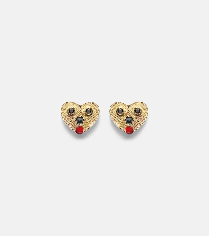 yvonne léon nano puces 9kt gold earrings with black diamonds and enamel