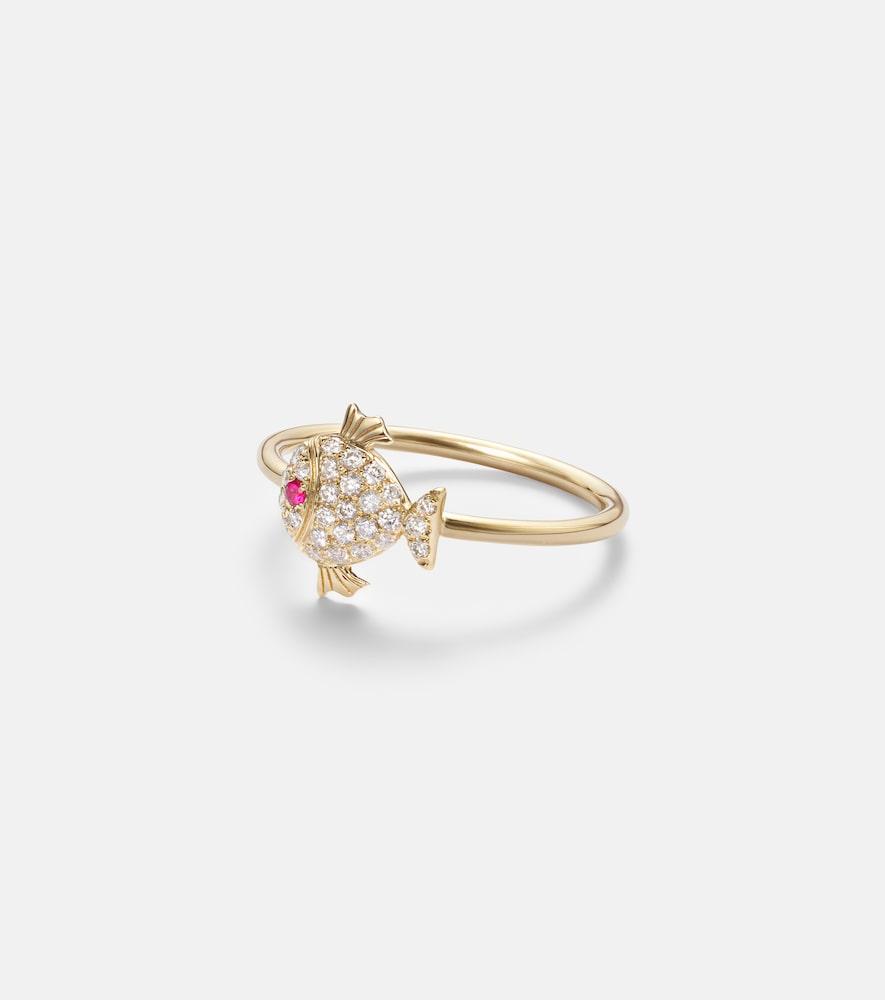 yvonne léon petit poisson 18kt gold ring with diamonds and rubies