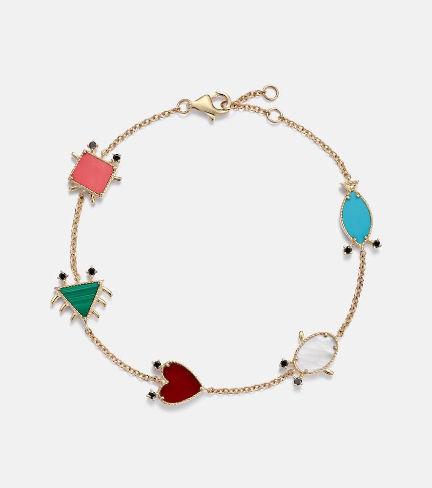 yvonne léon petits personnages 9kt gold bracelet with gemstones