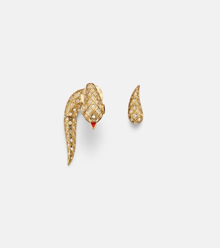 yvonne léon python 9kt gold earrings with diamonds and spinels