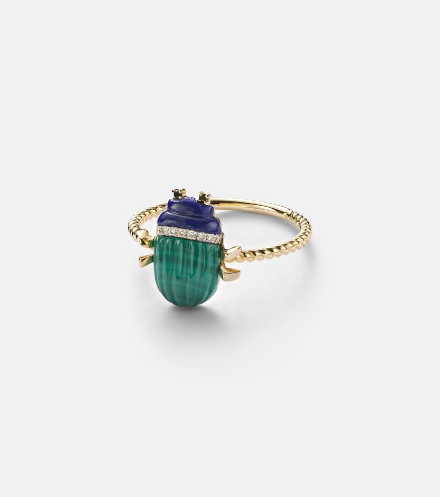 yvonne léon scarabée mini 9kt gold ring with gemstones