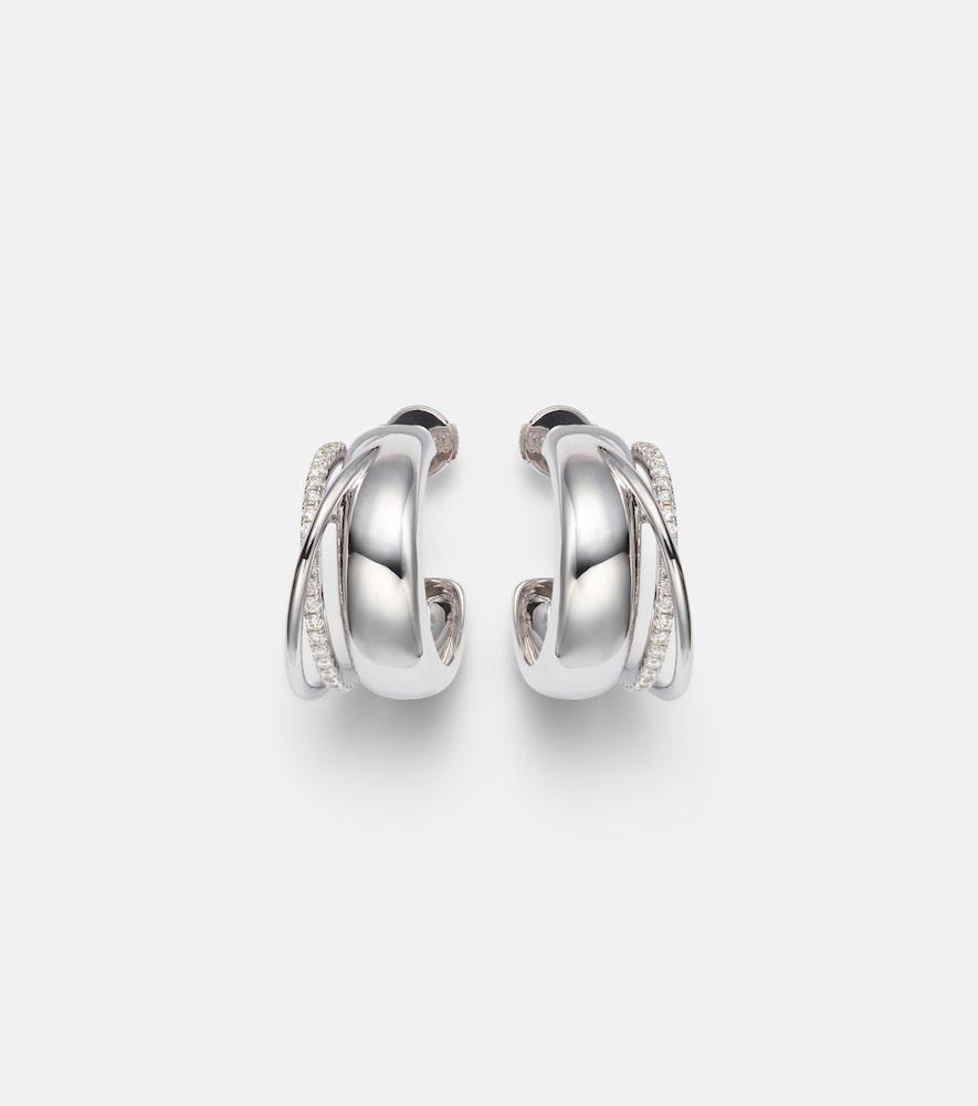 yvonne léon un deux trois lisse 9kt white gold hoop earrings with diamonds