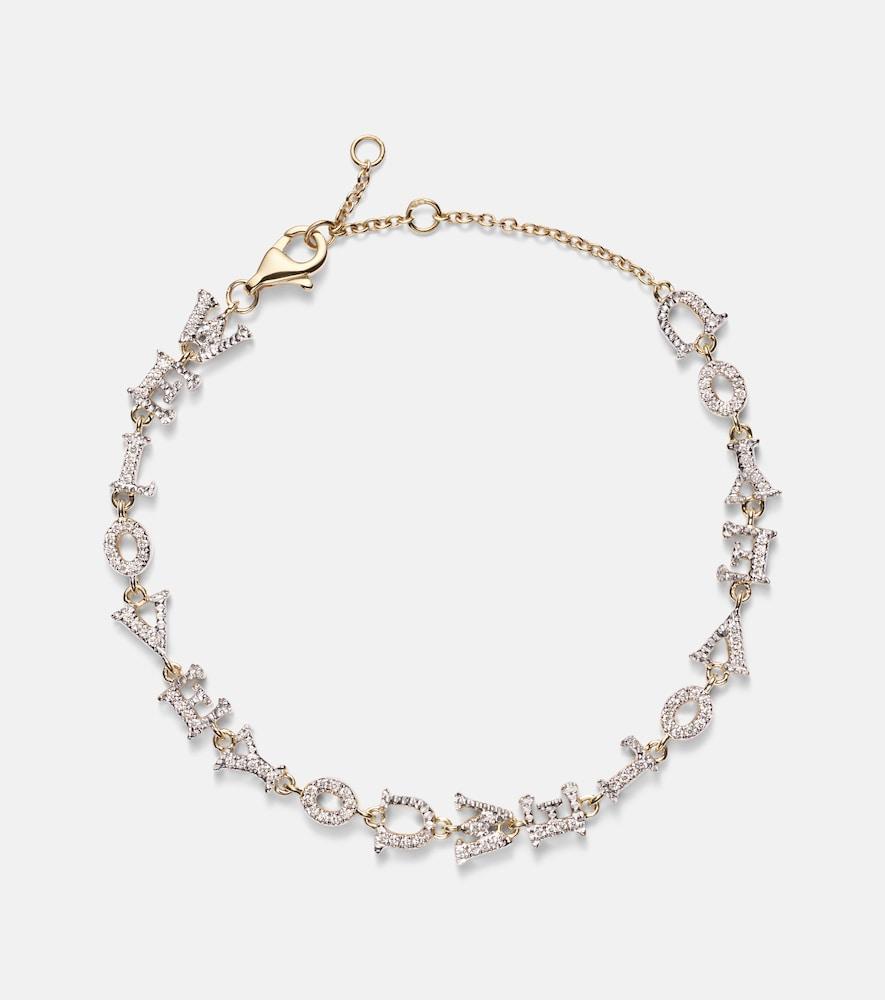 yvonne léon we love you 9kt gold chain bracelet with diamonds