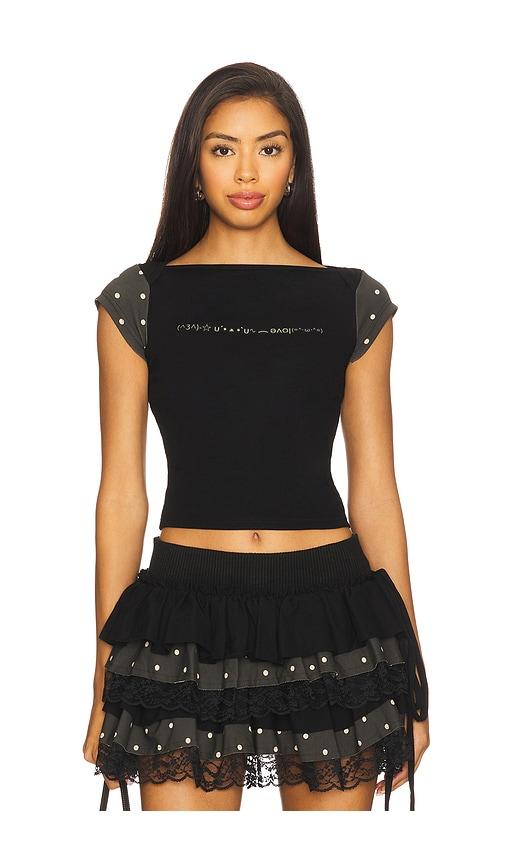 zemeta boat neck polka black top in black. - size m (also in s)