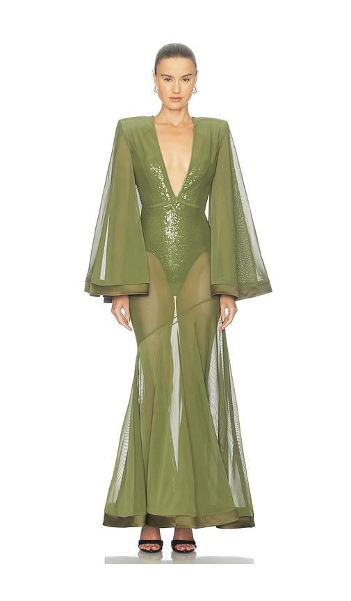 zhivago illusion survives love 2 pc mesh gown in olive. - size 10 (also in 2, 4, 6, 8, 12)