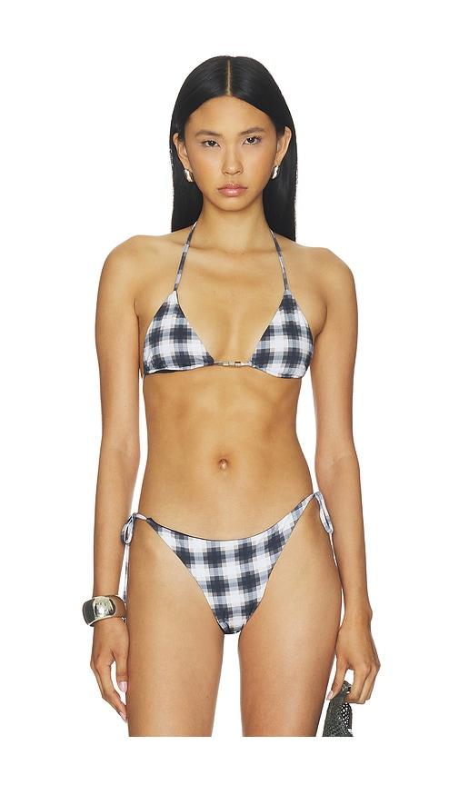 ziah beaded triangle bikini top in black & white. - size 10/m (also in 6/xs, 8/s, 12/l, 14/xl)