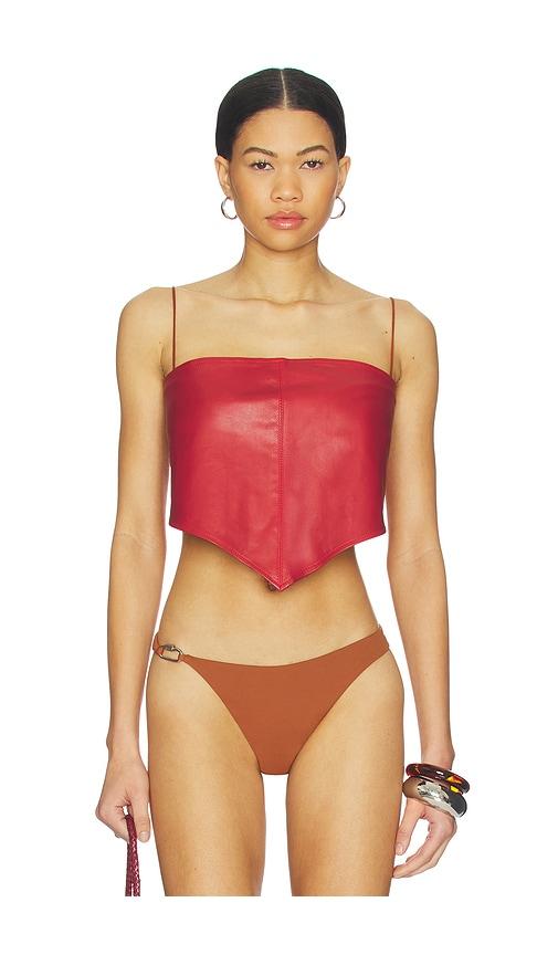 ziah leather scarf in red.