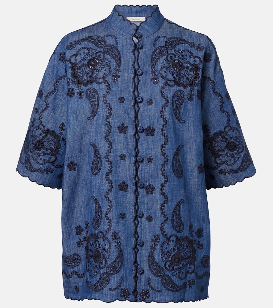 zimmermann aster embroidered denim shirt