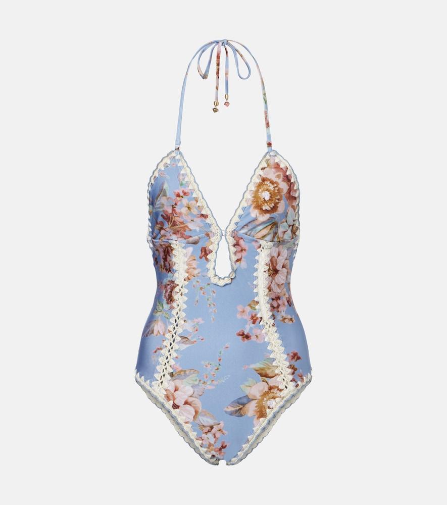zimmermann awaken floral crochet-trimmed swimsuit